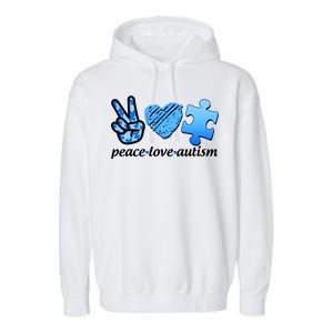 Blue Peace Love Autism  Garment-Dyed Fleece Hoodie