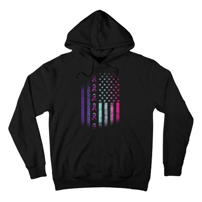 Blue Pink Teal Ribbon Flag Thyroid Cancer Awareness Hoodie