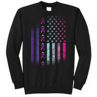 Blue Pink Teal Ribbon Flag Thyroid Cancer Awareness Sweatshirt