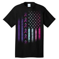 Blue Pink Teal Ribbon Flag Thyroid Cancer Awareness Tall T-Shirt