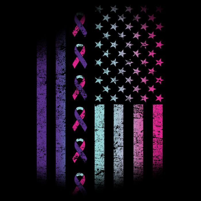 Blue Pink Teal Ribbon Flag Thyroid Cancer Awareness Tall T-Shirt