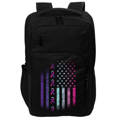 Blue Pink Teal Ribbon Flag Thyroid Cancer Awareness Impact Tech Backpack