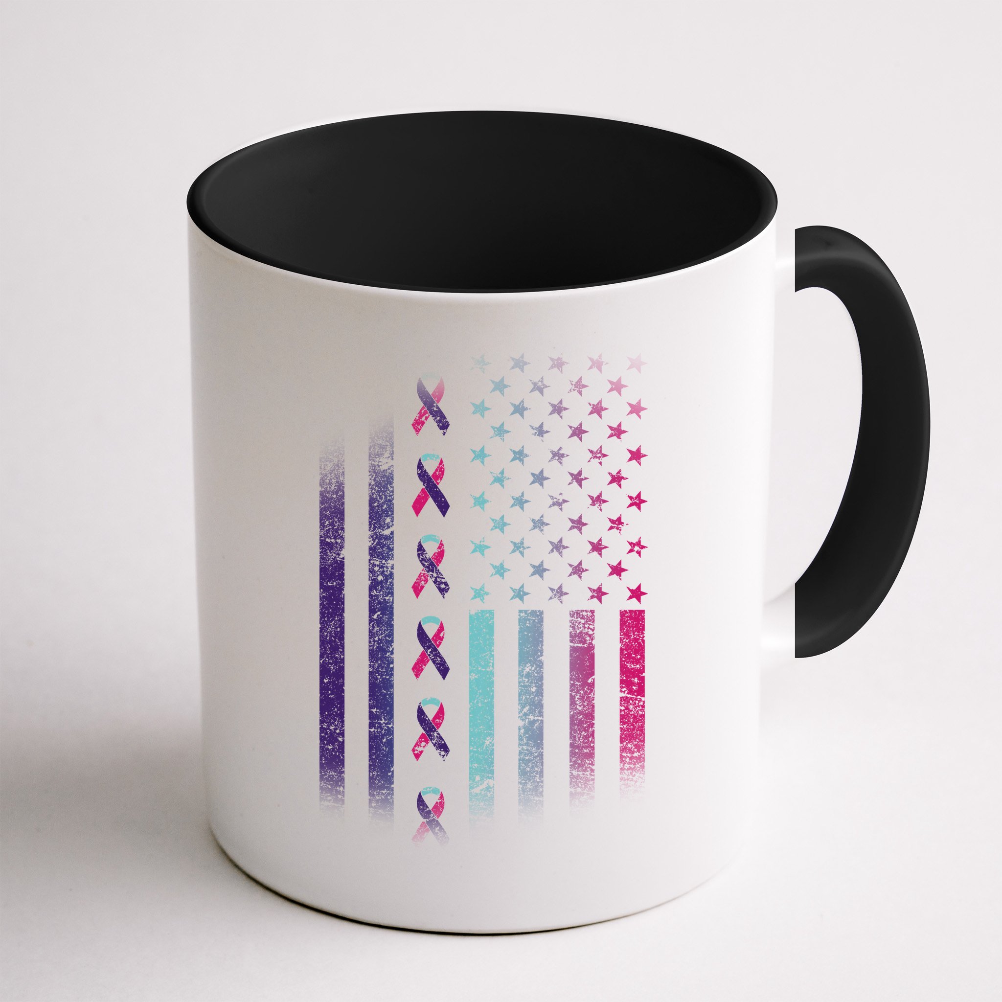 Blue Pink Teal Ribbon Flag Thyroid Cancer Awareness Mug