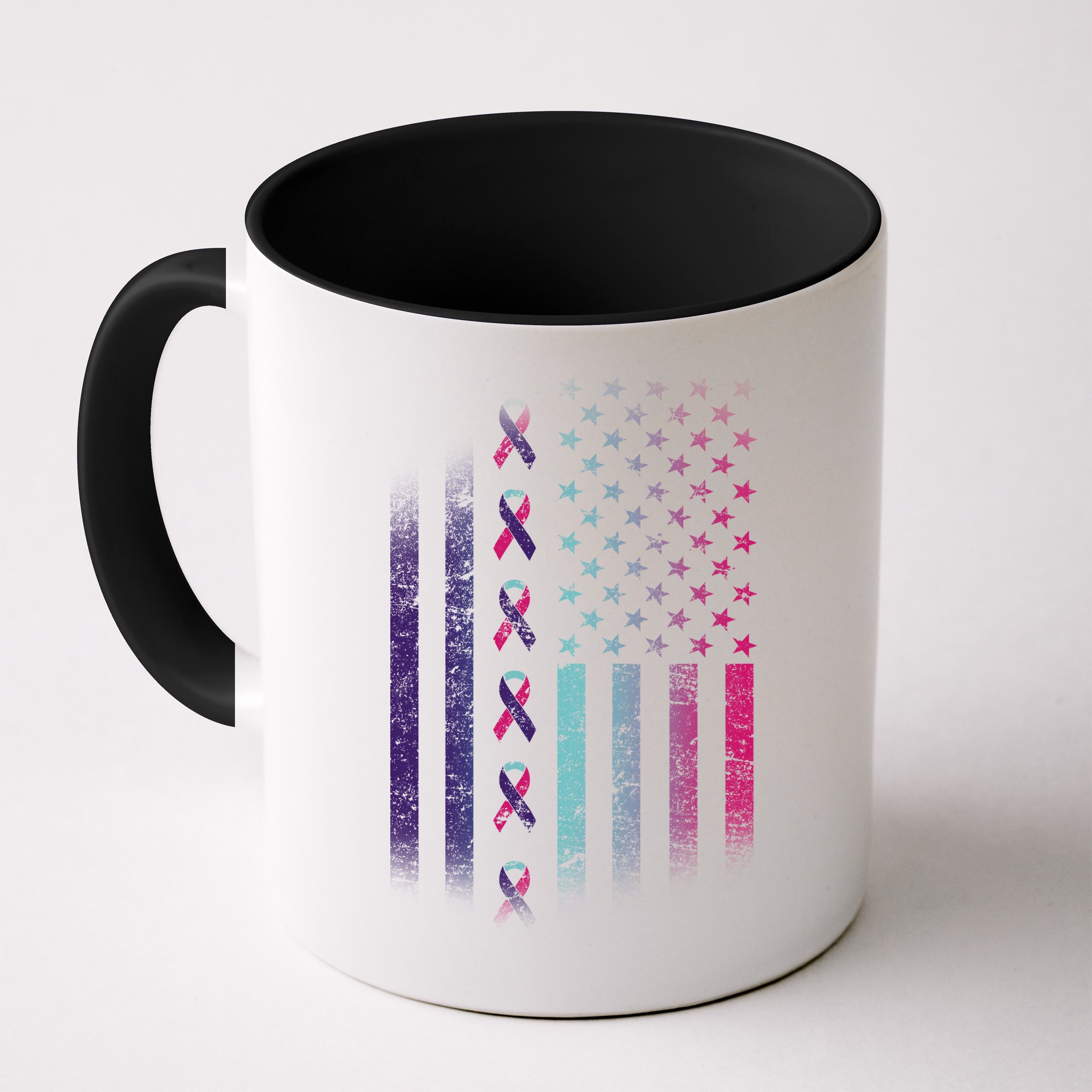 Blue Pink Teal Ribbon Flag Thyroid Cancer Awareness Mug