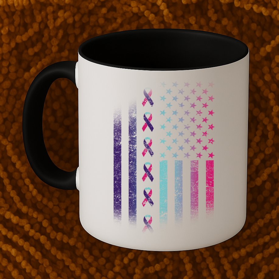 Blue Pink Teal Ribbon Flag Thyroid Cancer Awareness Mug