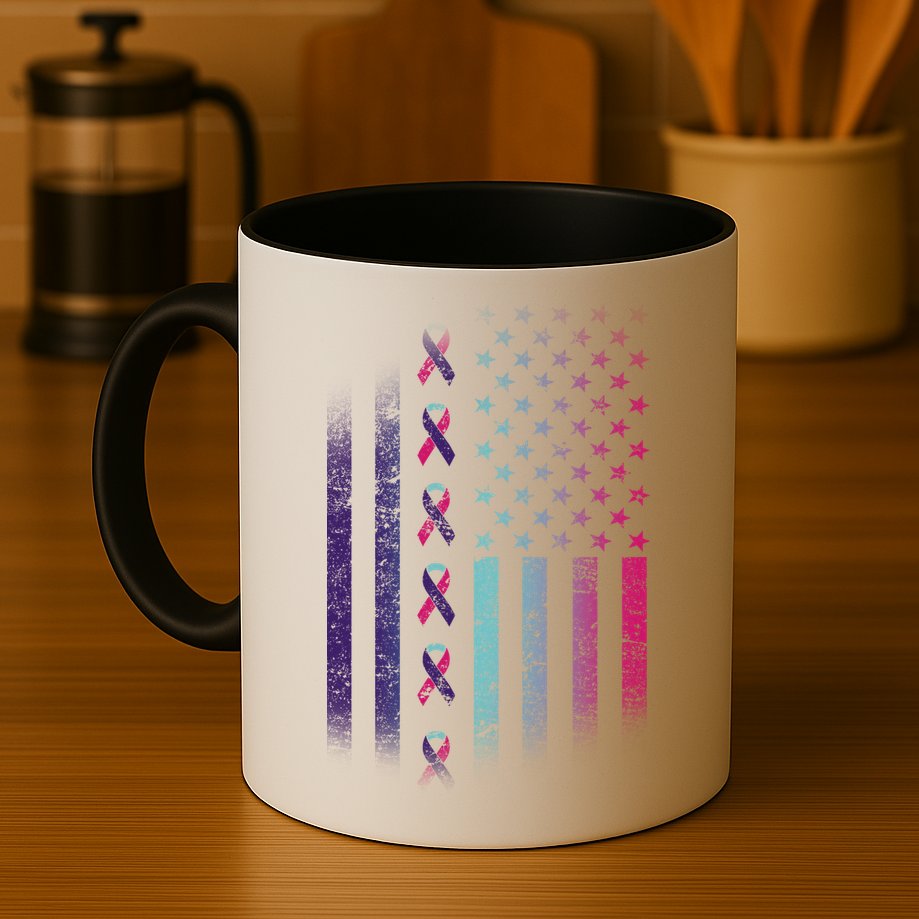 Blue Pink Teal Ribbon Flag Thyroid Cancer Awareness Mug