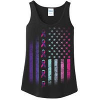 Blue Pink Teal Ribbon Flag Thyroid Cancer Awareness Ladies Essential Tank