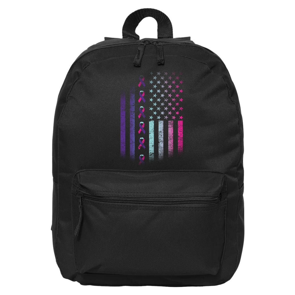 Blue Pink Teal Ribbon Flag Thyroid Cancer Awareness 16 in Basic Backpack