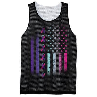 Blue Pink Teal Ribbon Flag Thyroid Cancer Awareness Mesh Reversible Basketball Jersey Tank