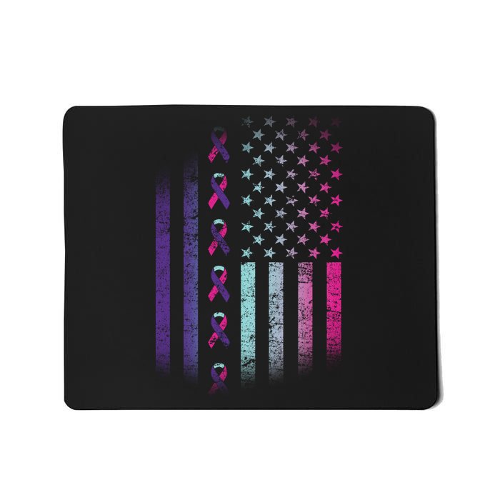 Blue Pink Teal Ribbon Flag Thyroid Cancer Awareness Mousepad