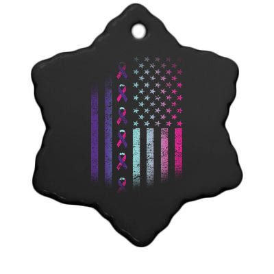 Blue Pink Teal Ribbon Flag Thyroid Cancer Awareness Ceramic Star Ornament