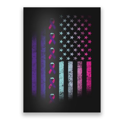 Blue Pink Teal Ribbon Flag Thyroid Cancer Awareness Poster