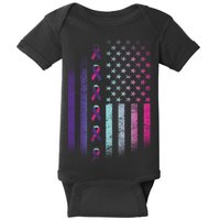 Blue Pink Teal Ribbon Flag Thyroid Cancer Awareness Baby Bodysuit