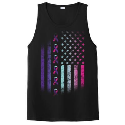 Blue Pink Teal Ribbon Flag Thyroid Cancer Awareness PosiCharge Competitor Tank