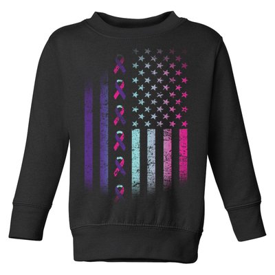 Blue Pink Teal Ribbon Flag Thyroid Cancer Awareness Toddler Sweatshirt