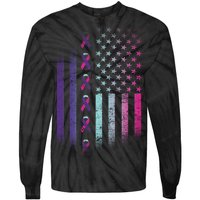 Blue Pink Teal Ribbon Flag Thyroid Cancer Awareness Tie-Dye Long Sleeve Shirt