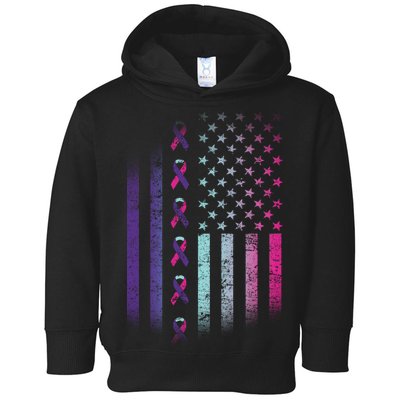 Blue Pink Teal Ribbon Flag Thyroid Cancer Awareness Toddler Hoodie