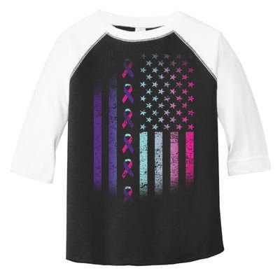 Blue Pink Teal Ribbon Flag Thyroid Cancer Awareness Toddler Fine Jersey T-Shirt