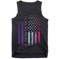 Blue Pink Teal Ribbon Flag Thyroid Cancer Awareness Tank Top