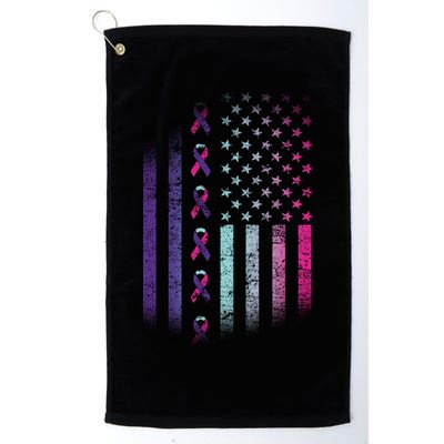 Blue Pink Teal Ribbon Flag Thyroid Cancer Awareness Golf Towel