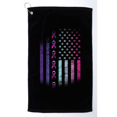 Blue Pink Teal Ribbon Flag Thyroid Cancer Awareness Platinum Collection Golf Towel