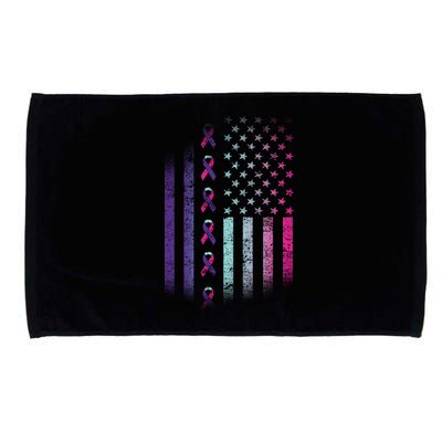 Blue Pink Teal Ribbon Flag Thyroid Cancer Awareness Microfiber Hand Towel