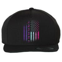 Blue Pink Teal Ribbon Flag Thyroid Cancer Awareness Wool Snapback Cap