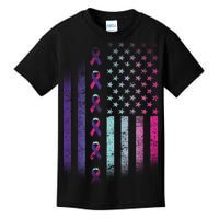 Blue Pink Teal Ribbon Flag Thyroid Cancer Awareness Kids T-Shirt