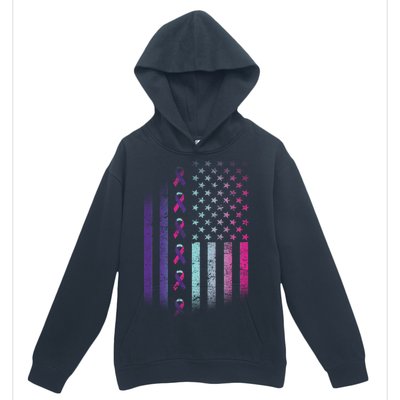 Blue Pink Teal Ribbon Flag Thyroid Cancer Awareness Urban Pullover Hoodie