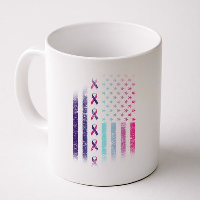 Blue Pink Teal Ribbon Flag Thyroid Cancer Awareness Coffee Mug