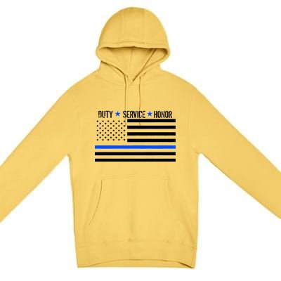 Blue Ribbon USA Flag Support Police Premium Pullover Hoodie