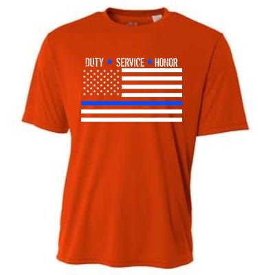 Blue Ribbon USA Flag Support Police Cooling Performance Crew T-Shirt