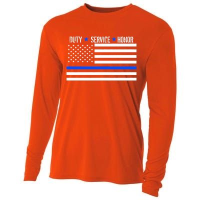 Blue Ribbon USA Flag Support Police Cooling Performance Long Sleeve Crew