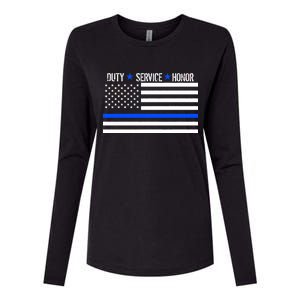 Blue Ribbon USA Flag Support Police Womens Cotton Relaxed Long Sleeve T-Shirt