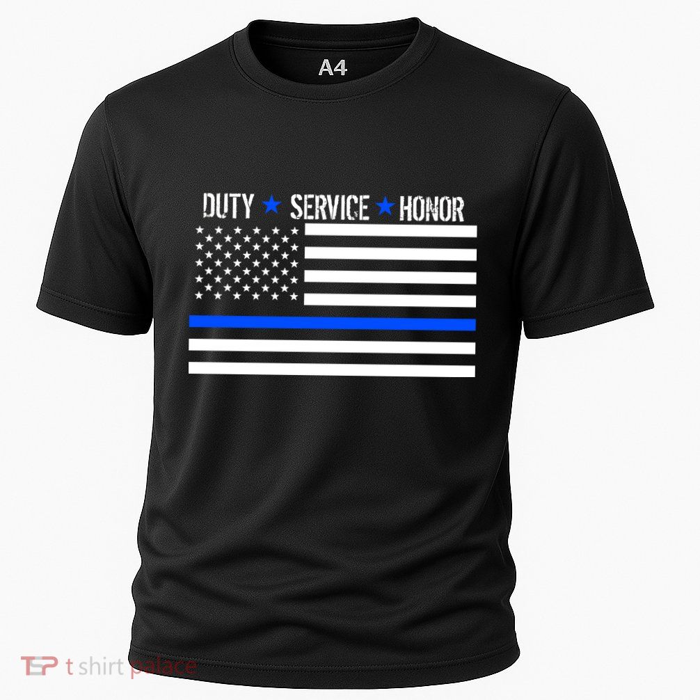 Blue Ribbon USA Flag Support Police Cooling Performance Crew T-Shirt