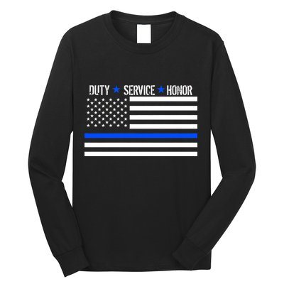 Blue Ribbon USA Flag Support Police Long Sleeve Shirt