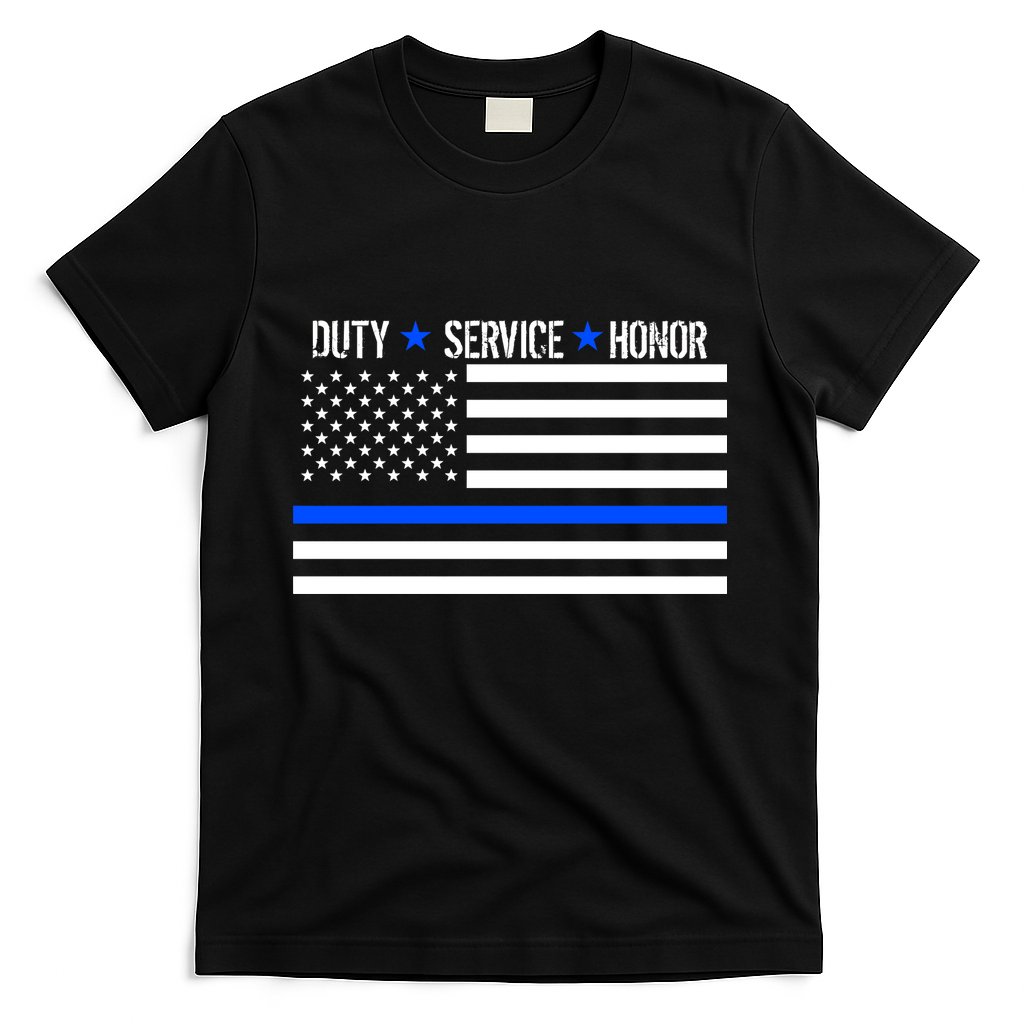 Blue Ribbon USA Flag Support Police T-Shirt