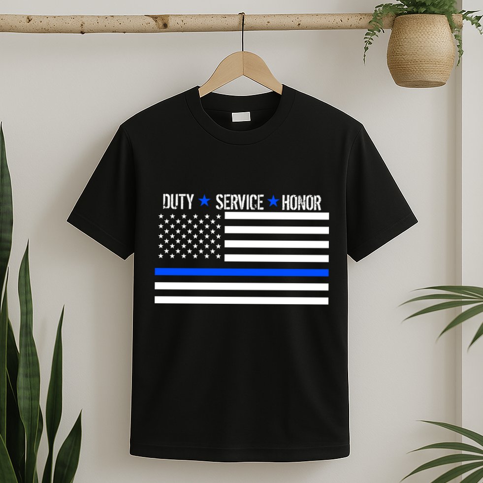 Blue Ribbon USA Flag Support Police T-Shirt