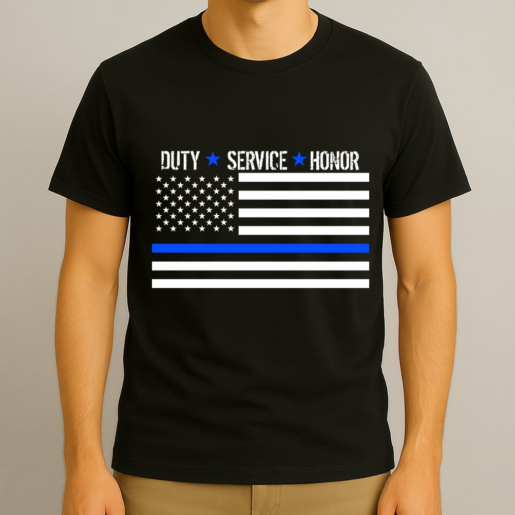 Blue Ribbon USA Flag Support Police T-Shirt