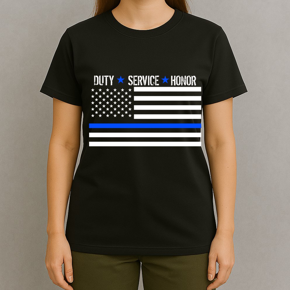 Blue Ribbon USA Flag Support Police T-Shirt