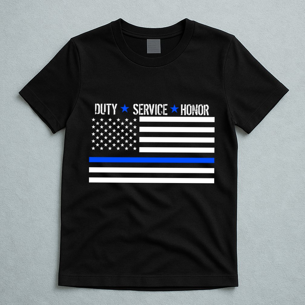 Blue Ribbon USA Flag Support Police T-Shirt