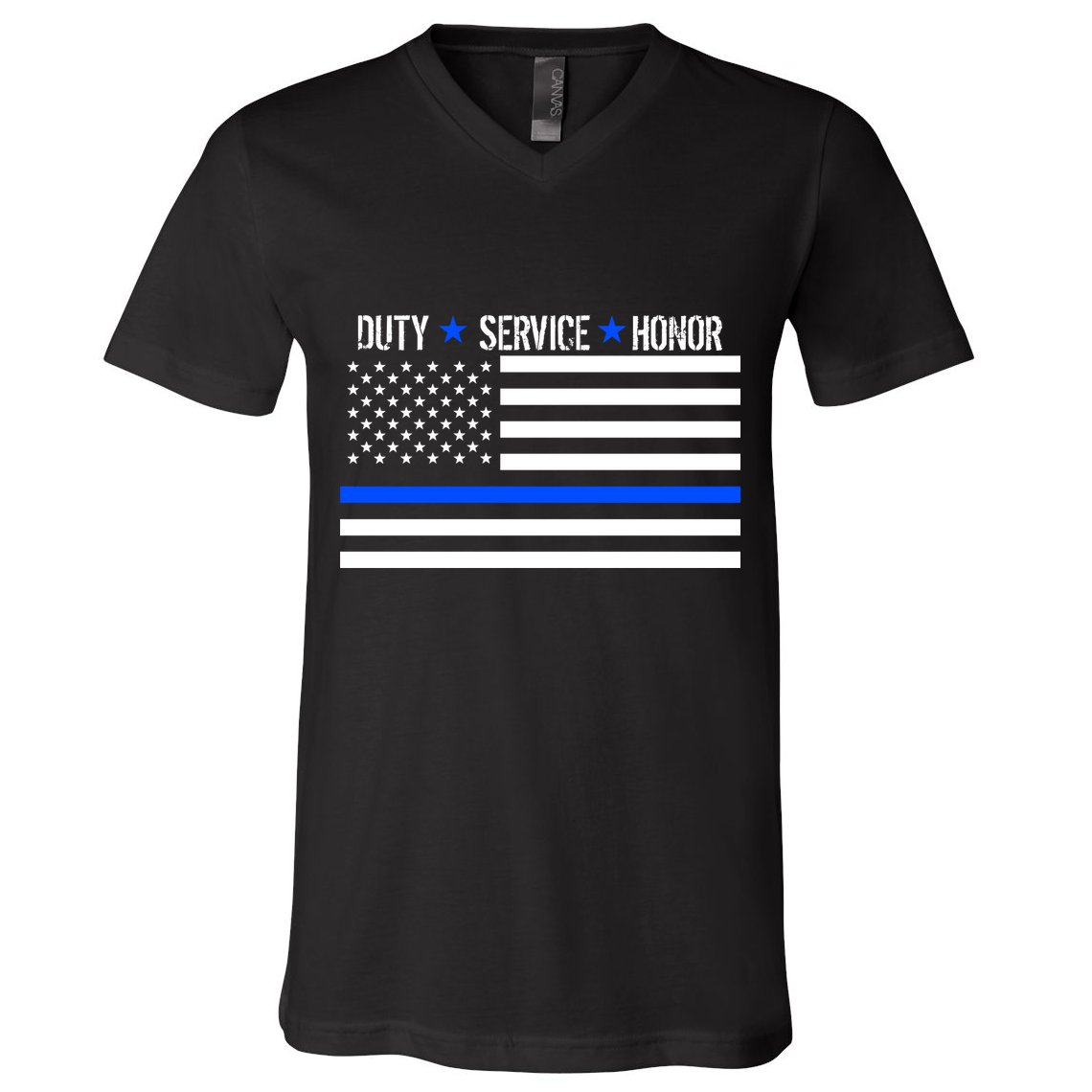 Blue Ribbon USA Flag Support Police V-Neck T-Shirt