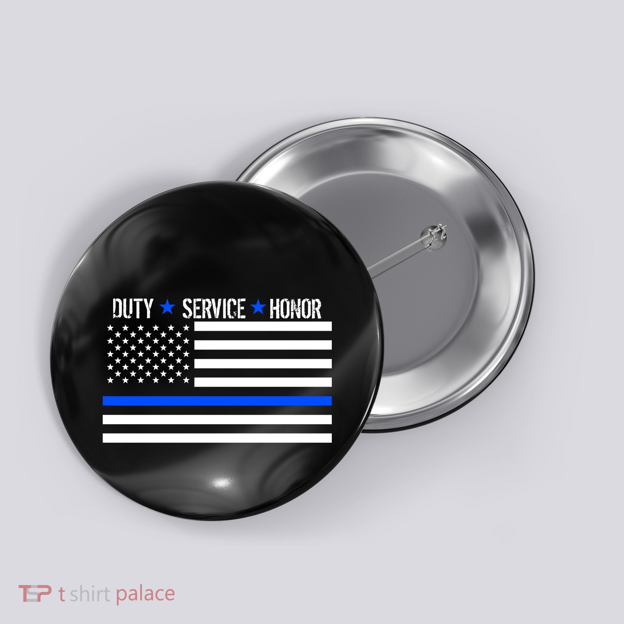 Blue Ribbon USA Flag Support Police Button