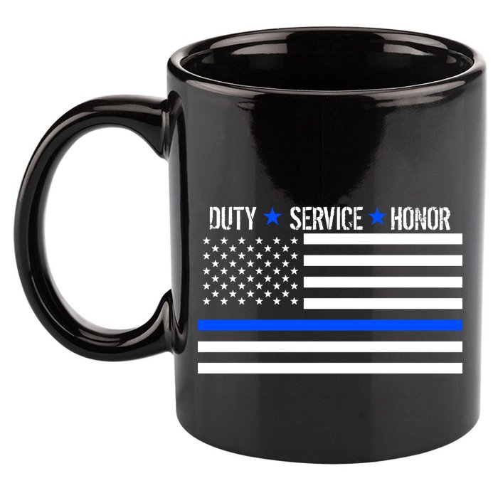 Blue Ribbon USA Flag Support Police 11oz C Handle Ceramic Mug