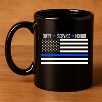 Blue Ribbon USA Flag Support Police 11oz C Handle Ceramic Mug