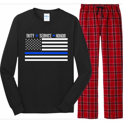 Blue Ribbon USA Flag Support Police Long Sleeve Pajama Set