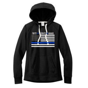 Blue Ribbon USA Flag Support Police Women's Fleece Hoodie