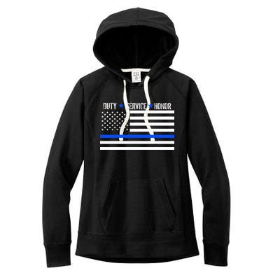 Blue Ribbon USA Flag Support Police Women's Fleece Hoodie