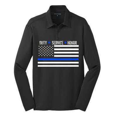 Blue Ribbon USA Flag Support Police Silk Touch Performance Long Sleeve Polo