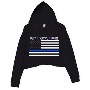 Blue Ribbon USA Flag Support Police Crop Fleece Hoodie